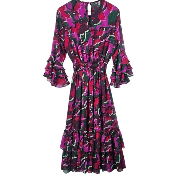 Misa Womens M Floral Ruffle Sleeve Gordana Midi Dress - Picture 6 of 16